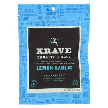 Krave Turkey Jerky - Lemon Garlic - Case of 18 - 1 oz