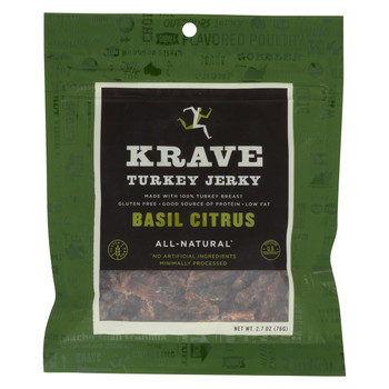 Krave Turkey Jerky - Basil Citrus - Case of 8 - 2.7 oz