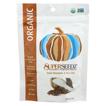 Superseedz Organic Pumpkin Seeds - Dark Chocolate - Sea Salt - Case of 6 - 4 oz