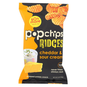 Popchips Potato Chip - Ridges - Cheddar - Sour Cream - Case of 12 - 5 oz