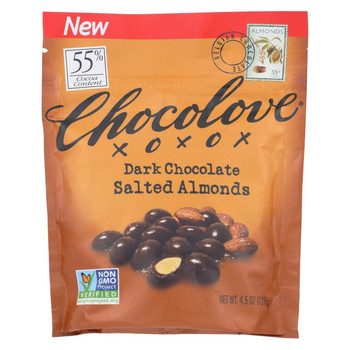 Chocolove Xoxox - Pouch - Dark Chocolate - Salted Almonds - Case of 8 - 4.5 oz