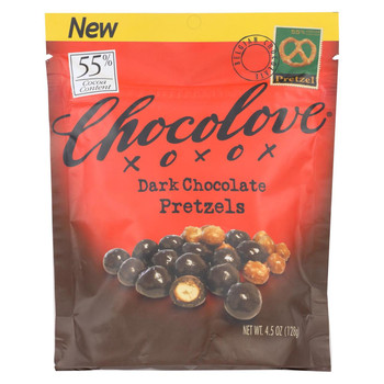 Chocolove Xoxox - Pouch - Dark Chocolate Pretzels - Case of 8 - 4.5 oz