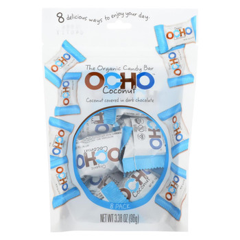 Ocho Candy - Organic Coconut Mini Bars - In Dark Chocolate - Case of 12 - 3.5 oz