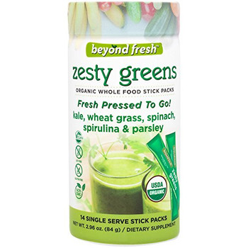 Beyond Fresh - Fresh Pressed to Go - Zesty Greens - Kale Wheat Grass Spinach Spirulina and Parsley - 14 Count