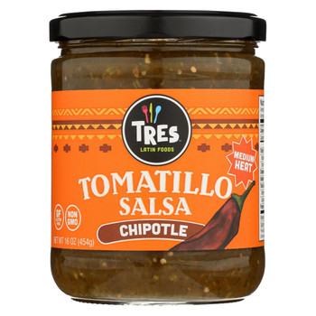 Tres Latin Foods - Tomatillo Salsa - Chipotle - Medium Heat - Case of 6 - 16 oz. Tres Latin Foods - Tomatillo Salsa - Chipotle - Medium Heat - Case of 6 - 16 oz.