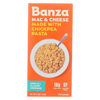 Banza - Chickpea Pasta Mac and Cheese - Shells and Classic Cheddar - Case of 6 - 5.5 oz. Banza - Chickpea Pasta Mac and Cheese - Shells and Classic Cheddar - Case of 6 - 5.5 oz.