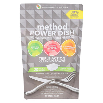 Method - Power Dish Dishwasher Detergent Packs - Lemon Mint - 20 Packs - Case of 6 - 10.5 oz. Method - Power Dish Dishwasher Detergent Packs - Lemon Mint - 20 Packs - Case of 6 - 10.5 oz.