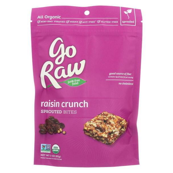 Go Raw - Organic Sprouted Bites - Raisin Crunch - Case of 12 - 3 oz.