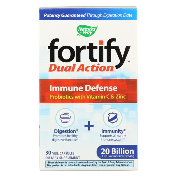 Nature's Way - Fortify Dual Action Immune Defense - Probiotics and Vitamin C - 30 Veg. Capsules
