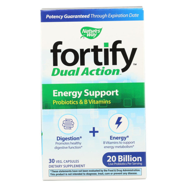 Nature's Way - Fortify Dual Action Energy Support - Probiotics and B Vitamins - 30 Veg. Capsules