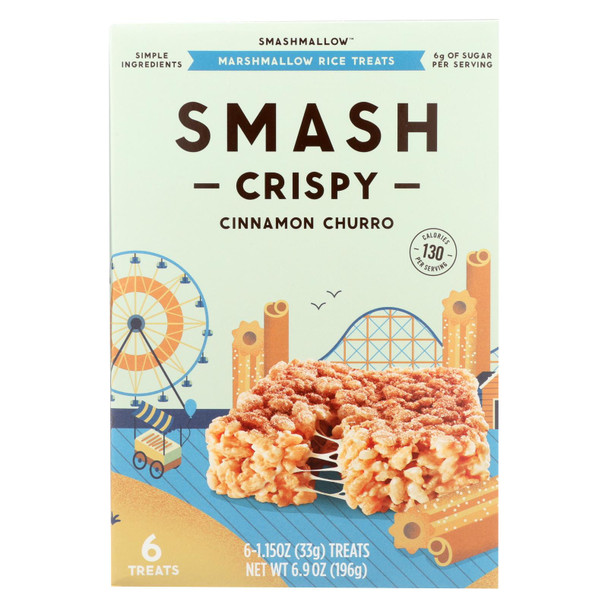 Smashmallow Marshmallow Rice Treats - Smashcrispy Cinnamon Churro - Case of 8 - 6/1.15 oz