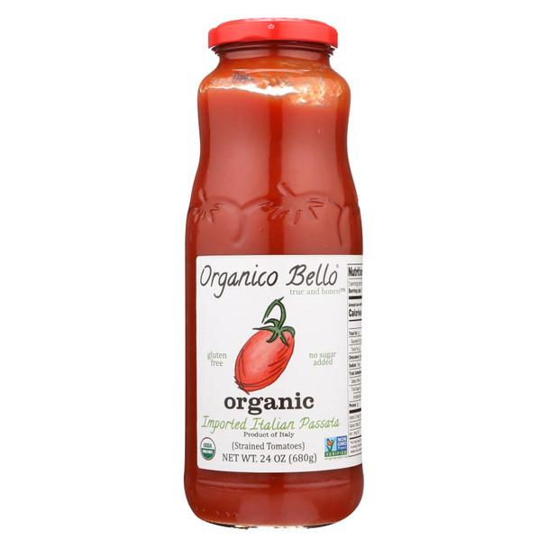 Organico Bello Organic Strained Tomatoes  - Case of 12 - 24 OZ