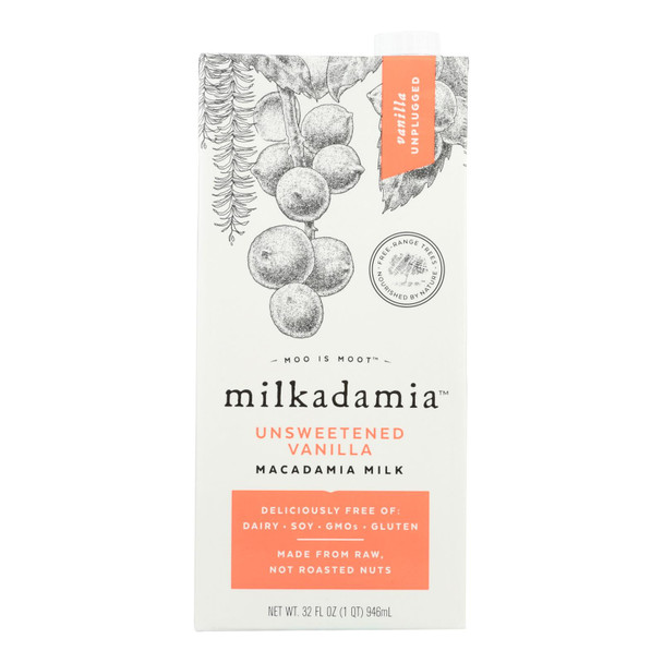 Milkadamia Macadamia Milk With Unsweetened Vanilla  - Case of 6 - 32 FZ