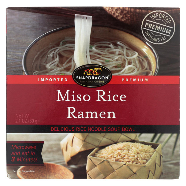 Snapdragon Miso Rice Ramen Delicious Rice Noodle Soup Bowl - Case of 6 - 2.1 OZ