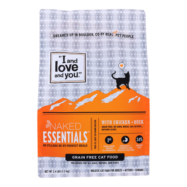 I And Love And You Cat Dry Food Naked Essentials With Chicken And Duck  - Case of 3 - 3.4 LB