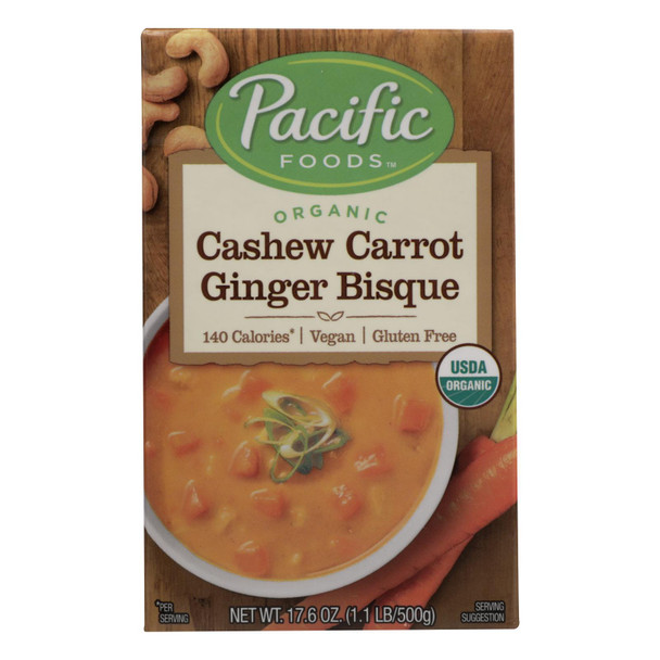 Pacific Foods Bisque Cashew Carrot Ginger Organic  - Case of 6 - 17.6 OZ