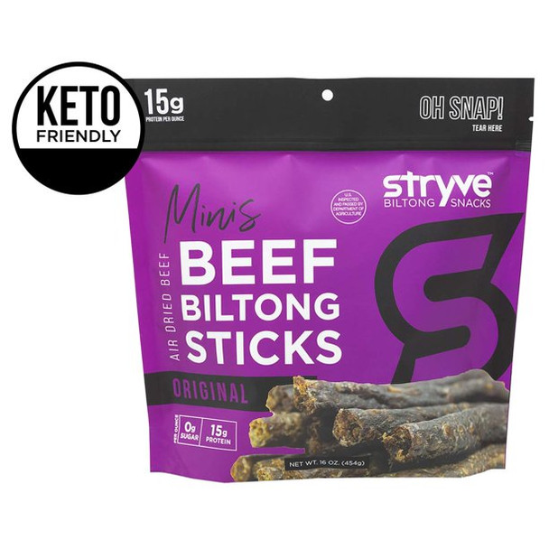 Stryve Foods - Beef Biltong Original Mini Stk - Case of 6 - 16 OZ