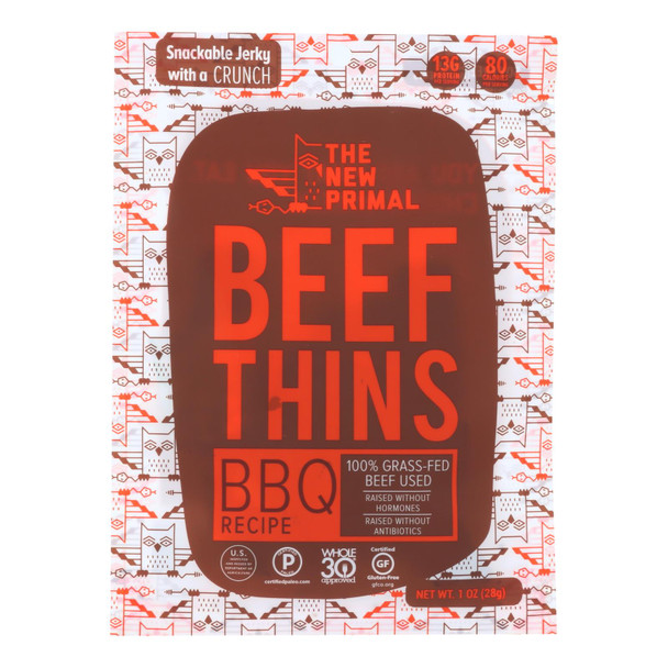 The New Primal - Beef Thins BBQ Paleo - Case of 8 - 1 OZ