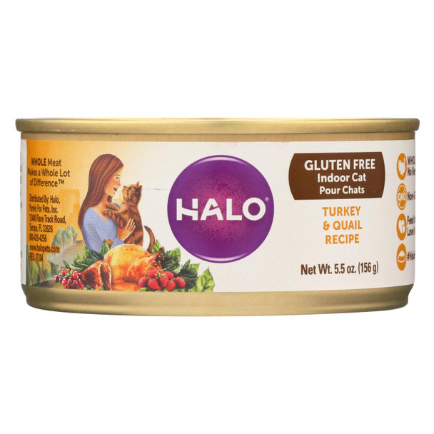 Halo Gluten-Free Indoor Cat Turkey & Quail Recipe  - Case of 12 - 5.5 OZ