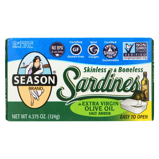 Season Skinless & Boneless Sardines  - Case of 12 - 4.375 OZ