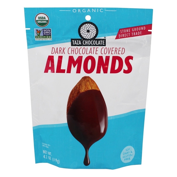 Taza Chocolate - Almonds Chocolate Covered - Case of 12 - 4.2 OZ