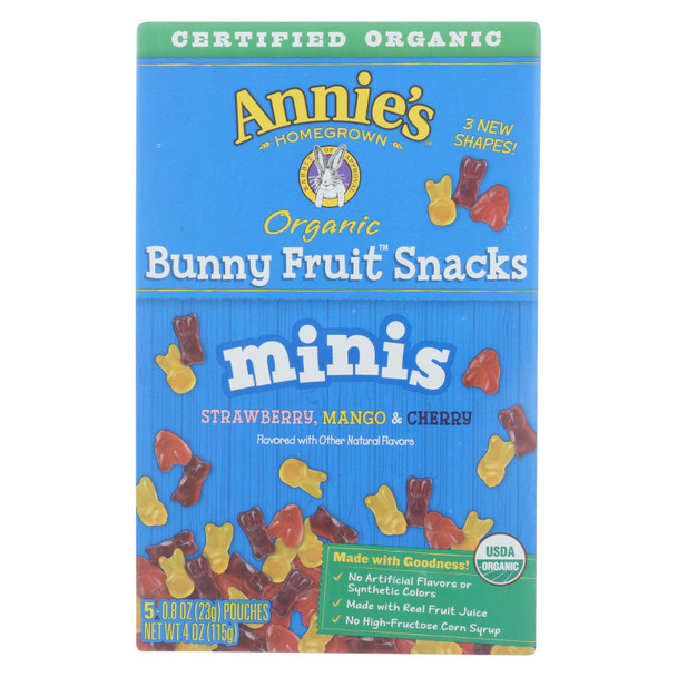 Annies Homegrown Annie's Organic Mini Bunny Fruit Snacks 5 Count - Case of 10 - 4 OZ