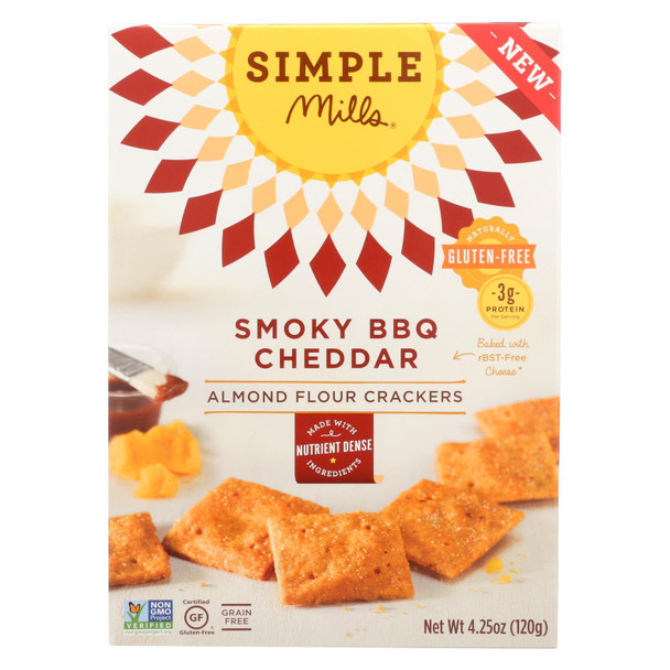 Simple Mills Smoky BBQ Cheddar Almond Flour Crackers  - Case of 6 - 4.25 OZ