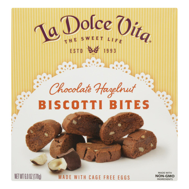 La Dolce Vita - Biscotti Bites Chocolate Hazelnut - Case of 6 - 6 OZ