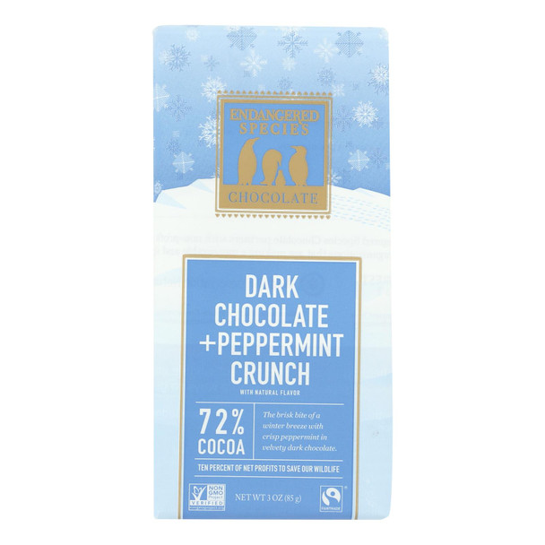 Our Endangered Species Chocolate Dark Chocolate Bar With Peppermint Crunch  - Case of 12 - 3 OZ