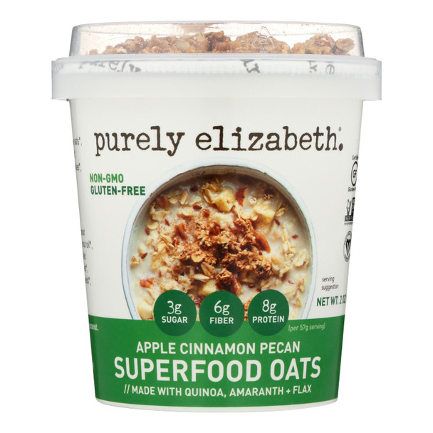 Purely Elizabeth. Apple Cinnamon Pecan Superfood Oats  - Case of 12 - 2 OZ