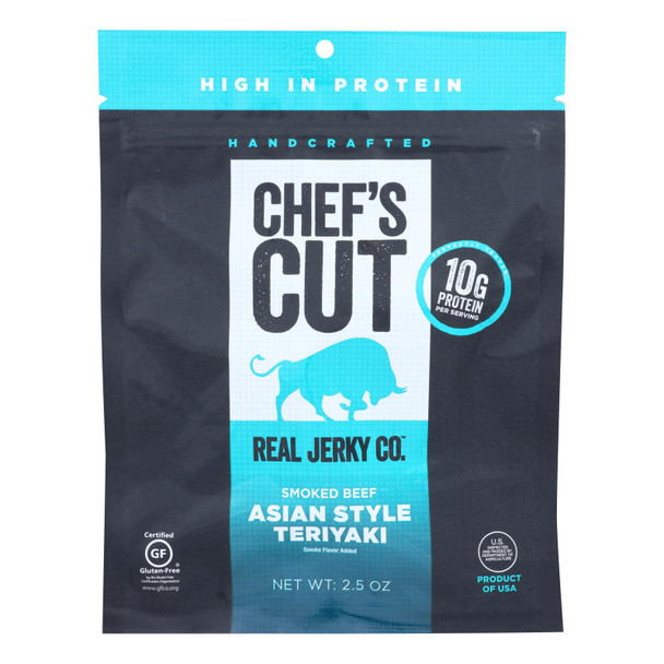 Chef's Cut Real Jerky Co. Handcrafted Teriyaki Flavor Smoked Beef Jerky  - Case of 8 - 2.5 OZ