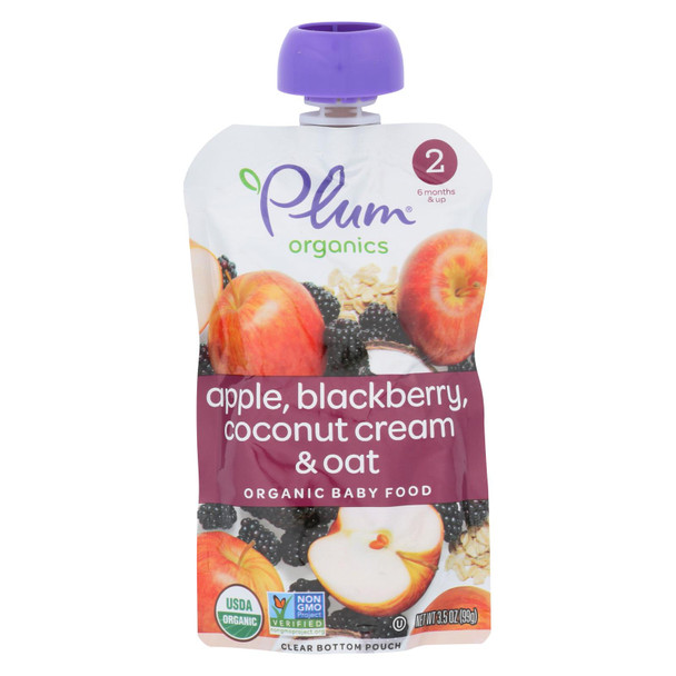 Plum Organics Plum Stage2 Blends Baby Food Apple Blackberry Coconut - Case of 6 - 3.5 OZ