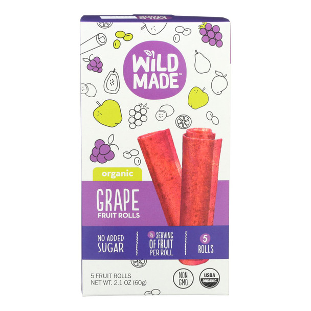 Wildmade Organic Grape Fruit Rolls - Case of 8 - 2.10 OZ