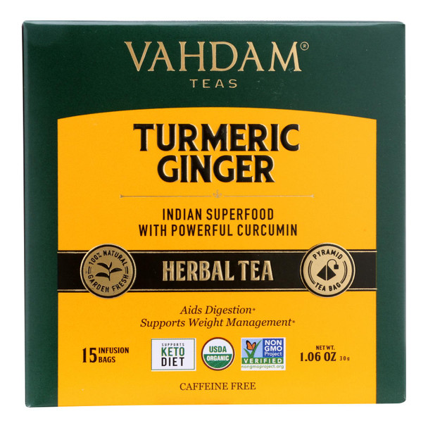 Vahdam Teas - Hrbl Tea Turmrc Ginger - Case of 6 - 15 CT