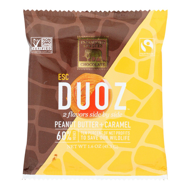 Endangered Species Chocolate - Dark Chocolate Douz Peanut Butter Carml - Case of 12 - 1.6 OZ