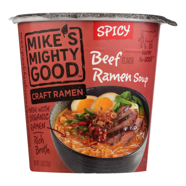 Mike's Mighty Good Spicy Beef Ramen Soup - Case of 6 - 1.8 OZ