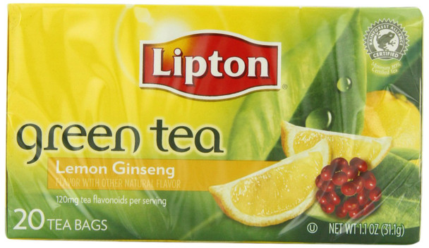 Lipton Green Tea Lemon Ginseng Flavor With Other Natural Flavor - Case of 6 - 20 CT