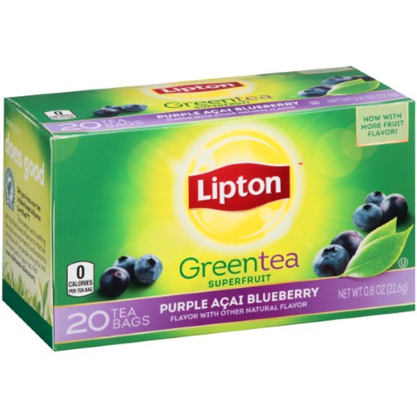 Lipton Superfruit Green Tea Purple Acai Blueberry Flavor With Other Natural Flavor - Case of 6 - 20 CT