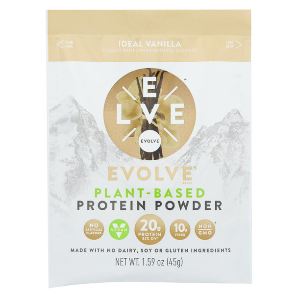 Evolve Real Plant-Powered Ideal Vanilla Protein Powder - Case of 5 - 1.59 OZ