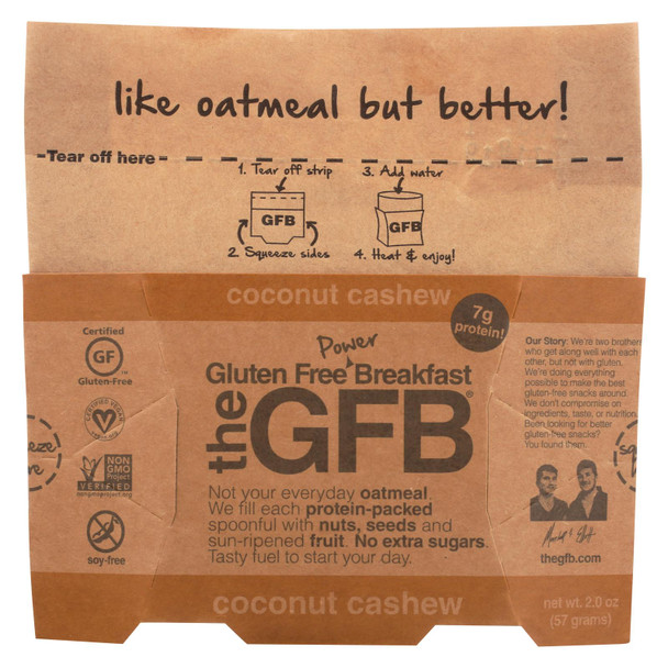 Gluten Free Bar Coconut Cashew Breakfast Oatmeal  - Case of 6 - 2 OZ