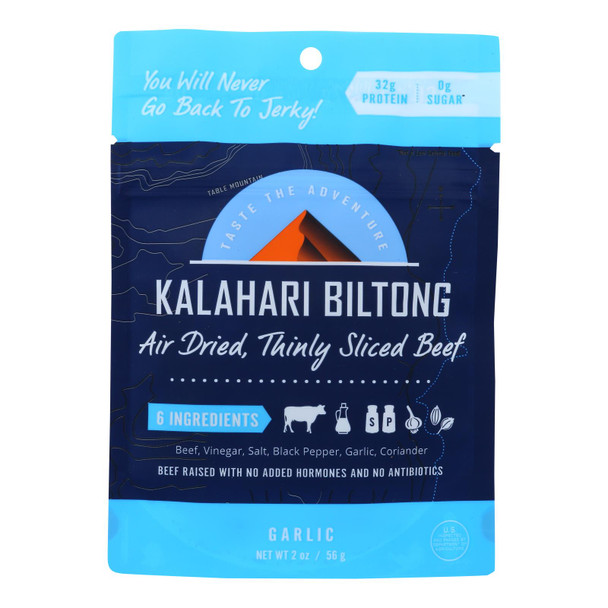 Kalahari Biltong Garlic Air-Dried Sliced Beef - Case of 8 - 2 OZ