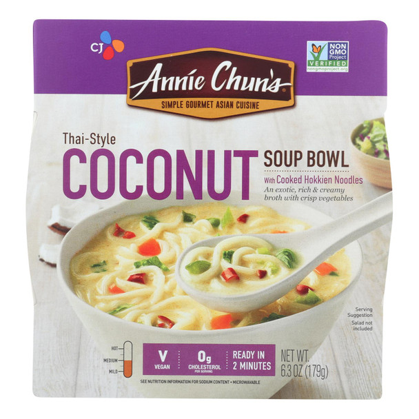 Annie Chun's Thai-Style Coconut Soup Bowl With Cooked Hokkien Noodles - Case of 6 - 6.3 OZ