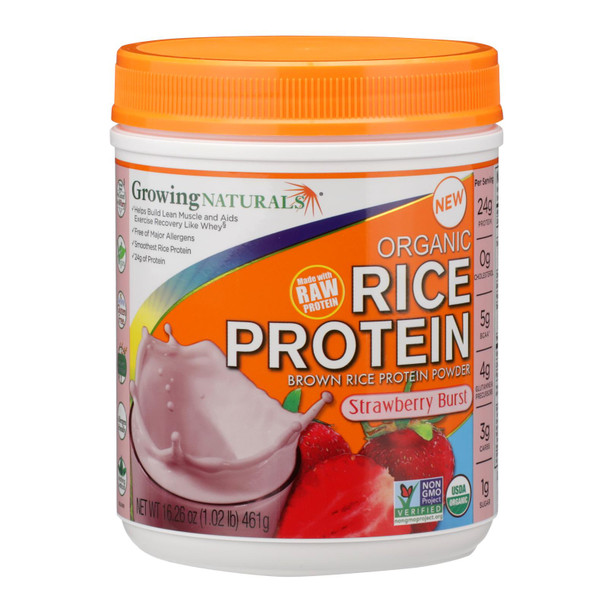 Growing Naturals - Rice Protein Powder Strawberry - 1 Each - 17.07 OZ