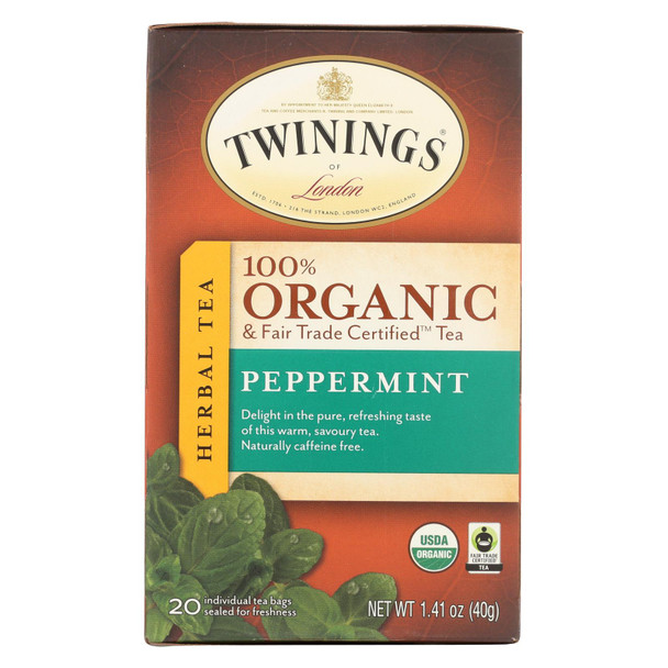 Twinings Tea - 100 Percent Organic - Herbal - Peppermint - 20 Bags - Case of 6 - 20 BAG