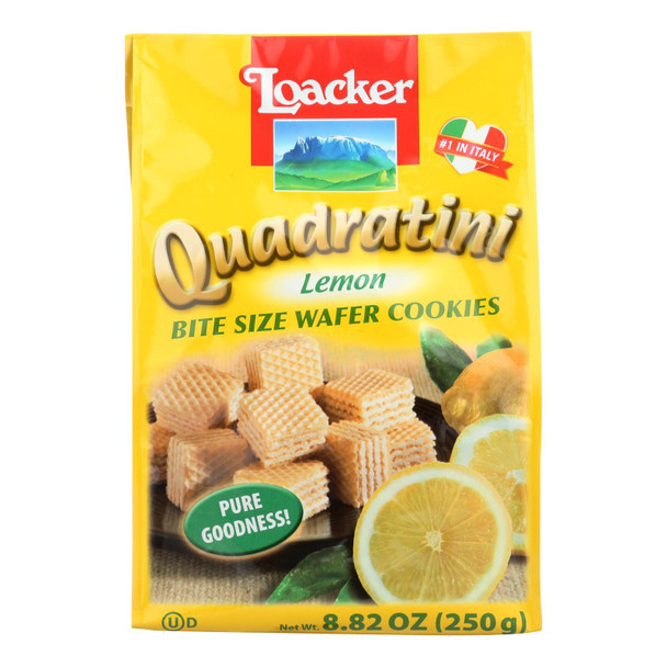 Loacker, Quadratini Lemon Bite Size Wafer Cookies - Case of 6 - 8.82 OZ