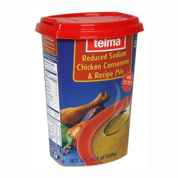 Telma Lower Sodium Chicken Flavor Consomme & Recipe Mix - Case of 12 - 14.1 OZ