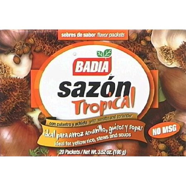 Badia Spices Sazon Tropical With Annatto And Coriander - Case of 15 - 3.52 OZ