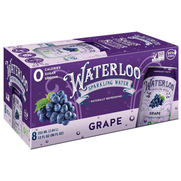 Waterloo - Sparkling Water Grape - Case of 3 - 8/12 FZ