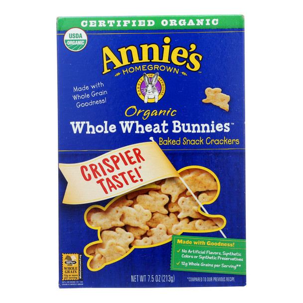 Annie's Homegrown Whole Wheat Bunnies Crackers  - Case of 12 - 7.5 OZ