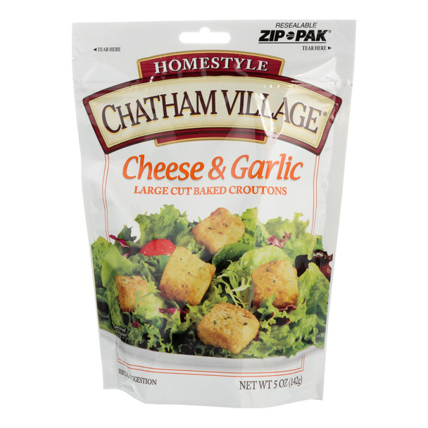 Chatham Village, Croutons, Cheese & Garlic Large Cut  - Case of 12 - 5 OZ
